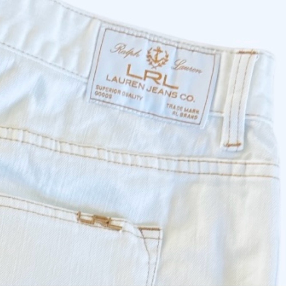 LAUREN RALPH LAUREN-  PLUS SIZE Gold stitch, White Denim Pants
